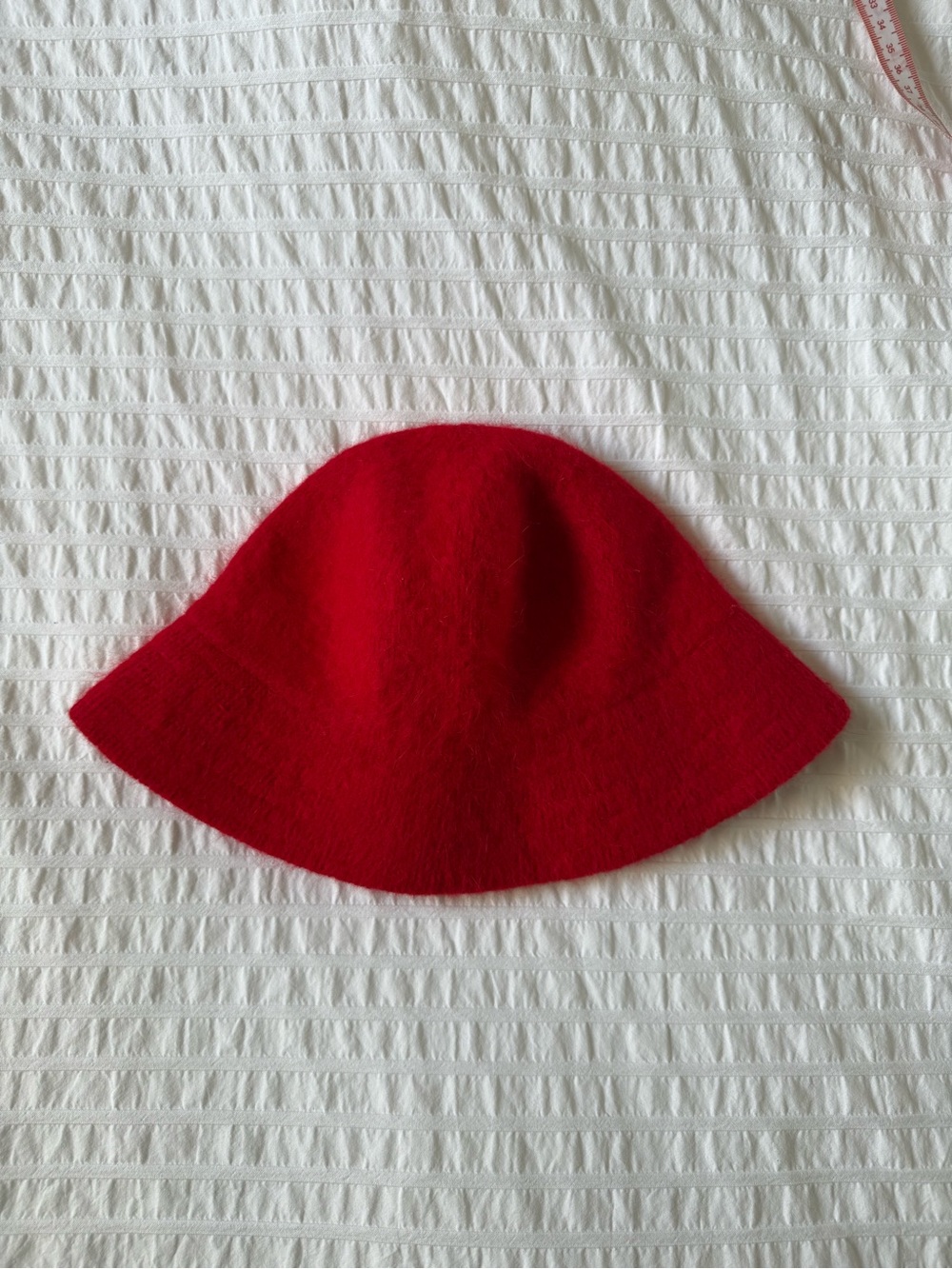 Vintage Bright Red Angora Wool-Blend Bucket Hat
